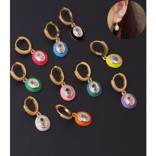 1Piece Candy Color Oval Geometric CZ Drop Earrings for Women Colorful Enamel Huggies Hoop Earrings Cartilage Piercing Jewelry