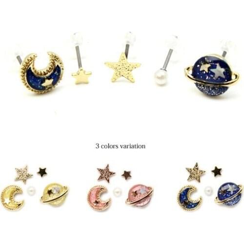 2PCs Earrings Women Simple Fashion Wedding Jewelry Accessories Planets Stars Moon Earrings Fashion Jewelry Accessories