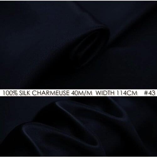 SILK CHARMEUSE SATIN 114cm width 40momme/100%Silk Fabric Meter Heavy Silk 172g/m2 Silk Suit Sewing Material Deep Blue NO 43