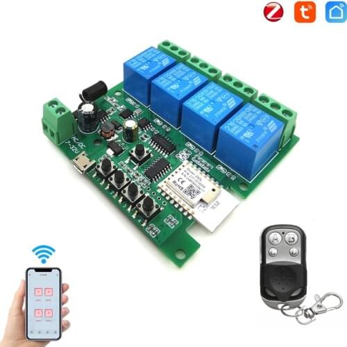 4CH Zigbee Smart Light Switch Module DC 5/12/32V RF433 Receive 10A Relays Work with Alexa Google Assistant,Tuya Smart Life