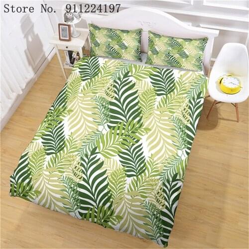 Green Leaf Duvet Cover Tropical Comforter Bedding Set Luxury 2/3pcs Quilt Cover Single Double Queen King Size Home Textiles