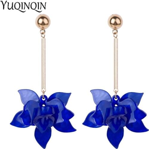 Vintage Big Acrylic Drop Earrings for Women 2018 New Metal Dangling Blue Resin Earrings Fashion Jewelry Long Flowers Brincos