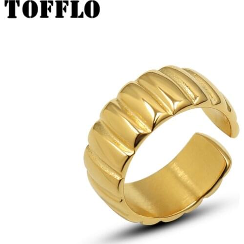 TOFFLO Stainless Steel JewelryThread Stripe Opening Ring Womens Fashion Ring BSA209