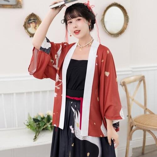 Women Crane Print Dress Chinese Style Song Dynasty Hanfu Tang Suit Girls Party Cosplay Kimono Tops Skirts Oriental Clothing Set