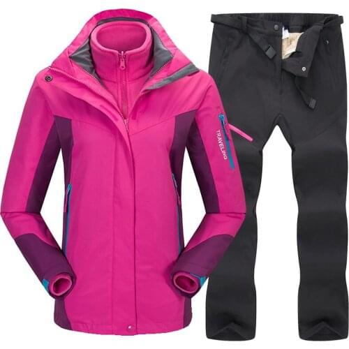 Winter Ski Suit Women Hiking Ski Jacket Pants 2Pcs Thicken Warm Windproof Waterproof Snow Skiing And Snowboard Windbreaker Sets