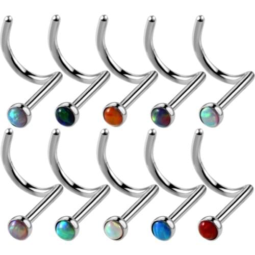 1pc Steel Opal Stone Nose Rings 20G Piercing Nariz Nostril Piercing Nose Curved Prong Nose Earrings Body Jewelry Piercings