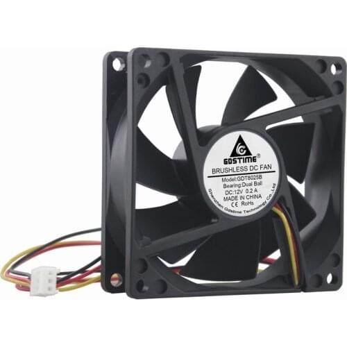 100 Pcs Gdstime 3Pin Ball Bearing 80mm x 25mm 0.2A DC 12V Computer Case Heatsink PC Cooling Fan 80x80x25mm Cooler 8cm Three Wire