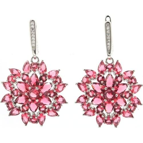 39x23mm Luxury Round 8.6g Rich Blue Aquamarine White CZ Womans Wedding 925 Sterling Silver Earrings