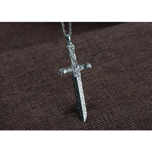925 Sterling Silver Thai Mens women Cross sword charm pendant A3191