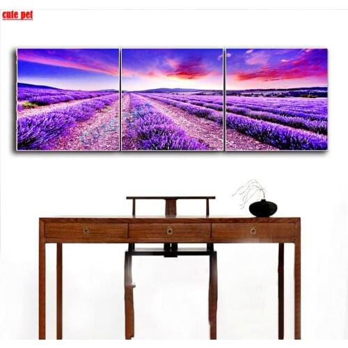 DIY Diamond Painting Lavender flowers Full square Drill Sunset flower sea Embroidery Cross Stitch Mosaic rhinestone puzzle 3PCS