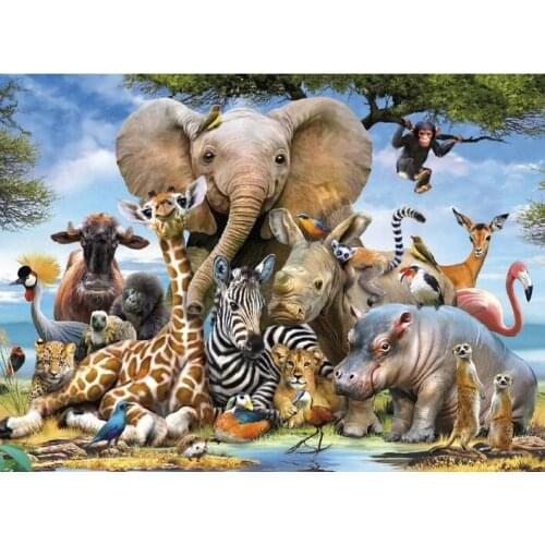 Div 5D Jungle Safari Elephant Giraffe Zebra Full Diamond Painting cross stitch kits art Animal 3D paint by diamonds