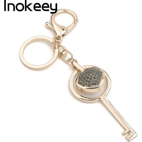 Inokeey Alloy Heart Key Chain Women Mens Metal Gun Black Rhinestone Car Keyring Girls' Bag Accessories