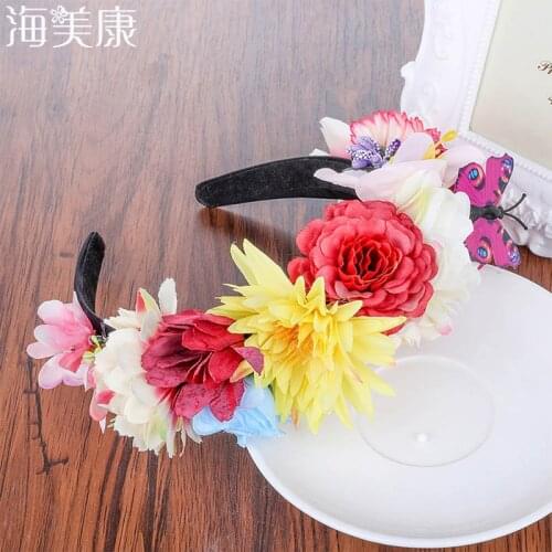 Haimeikang Flower Crown HeadBands Wedding Women Wedding Floral Wreath Bridesmaid Bridal Headpiece Flower Headband