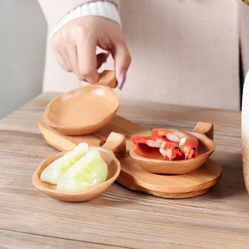 Cat Shape Wooden Tray Sauce Plate Japanese Dessert Dish Plate Wooden Tableware Dipping Sauce Seasoning Bowl For Kitchen Tool