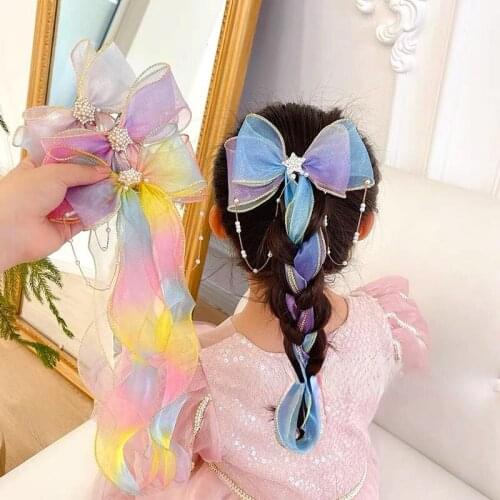 Children Hair Accessories Girls Ribbons Bows Hairpins Baby Pearl Headdresses Little Girls Flower Heads Princess Braided Hairpins