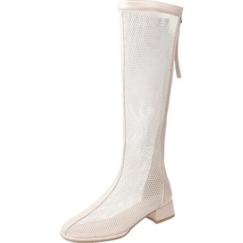 Hollow Mesh Boots Children 2021 Summer New Breathable Martin Boots Square Toe Sandals High Boots Women Sandals