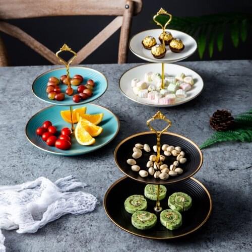 European-style Double Ceramic Plate Cake Stand Creative Bone China Round Dinner Plate Household Tableware Restaurant Supplies