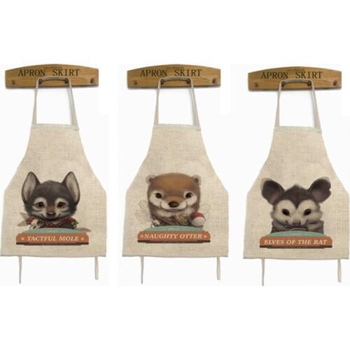 2017 Cotton Linen Animal Apron Color Detachable Antifouling Sleeveless Unisex Aprons for Woman Men Kitchen Chef Cooking avental