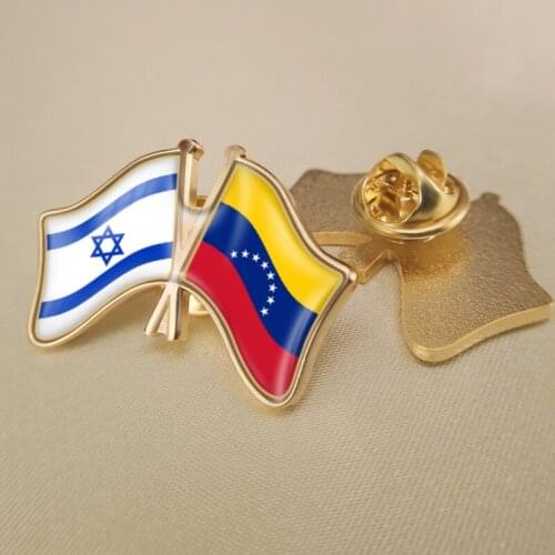 Israel and Venezuela Crossed Double Friendship Flags Lapel Pins Brooch Badges
