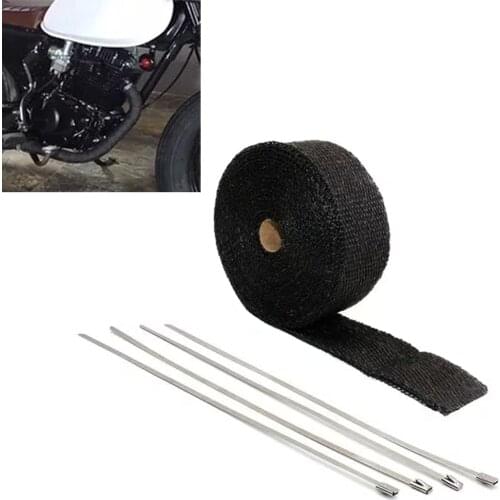JEAZEA Motorcycle 10M Fiberglass Exhaust Pipe Manifold Header Heat Wrap Tape Roll With 4 Metal Ties Cable Zip for Harley Yamaha