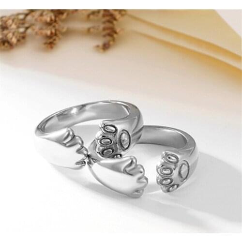 Drop Shipping Simple Sweet Lovely Cute Animal Cat Paw Adjustable Female Ring For Women Tibetan Silver Foot Print Cocktail Rings