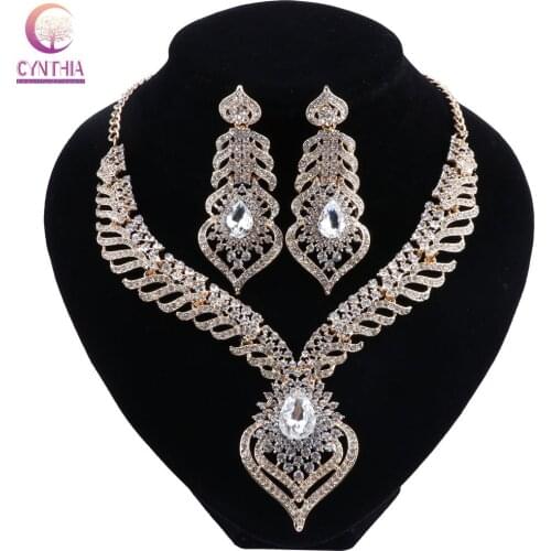Jewelry Sets Wedding African Beads Jewelry Set Gold Color Women Jewelry Set Bridal Crystal Necklace Earrings Sets