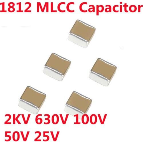 10pcs 1812 SMD Capacitor 1nF 2.2nF 4.7nF 10nF 47nF 100nF 1uF 2.2uF 4.7uF 10uF 22uF 47uF 100uF 2KV 630V 100V 50V 25V X5R