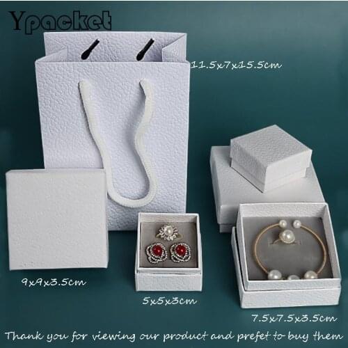 Square White Paper Boxes For Jewelry Ring Necklace Earring Pendant Packaging Jewellery Handle Bag Boxes Accept (customized logo)