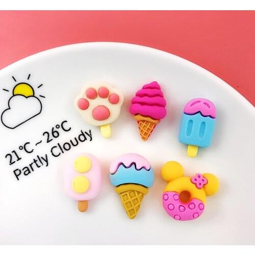 6pcs Mix Types Ice Cream Charms Flat Back Glue Set Cartoon Doughnut Charm Jewelry Decoration Croc Jewelry Findings