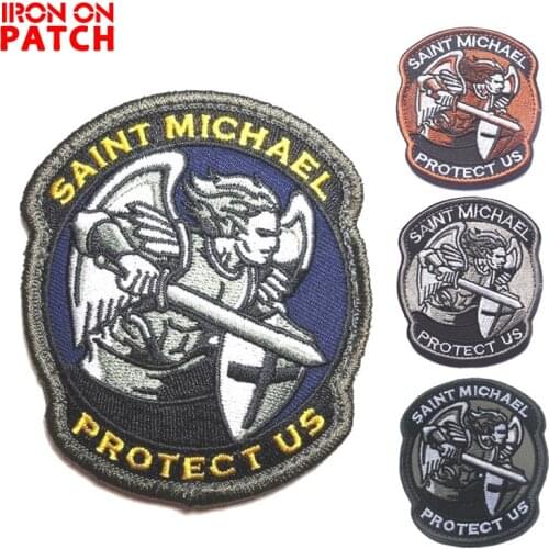 Saint Michael Protect Us Patch Saint Michael Tactical Combat 3D Embroidered Badge for cap Applique Military Armband Patch
