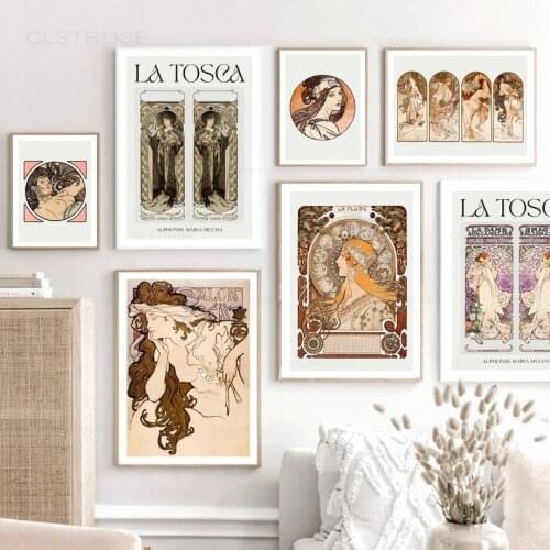 Alphonse Maria Mucha Gallery Victorian Wall Art Canvas Painting Nordic Posters And Prints Wall Pictures For Living Room Decor