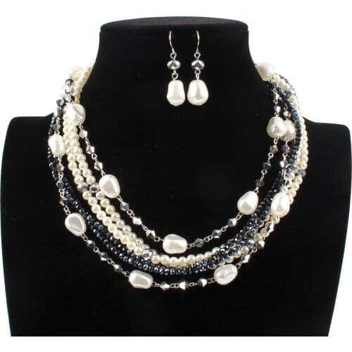 Fashion Women Geometric Imitation Pearl Multi-layer Necklace Jewelry Set Irregular Pearl Shiny Jewelry