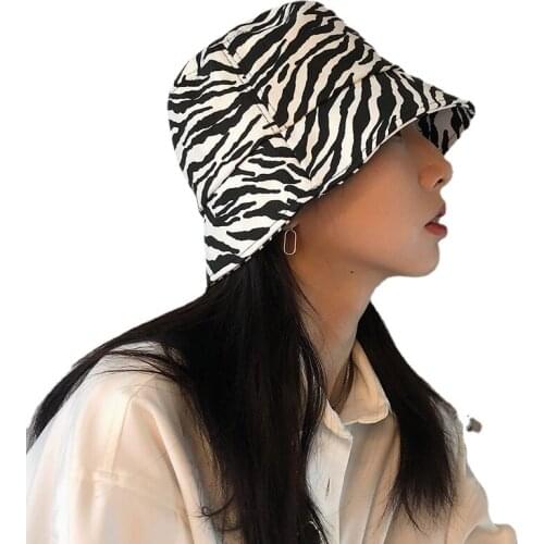 Leopard Panama Bucket Hat Black White Cow Zebra Pattern Bucket Hats Fisherman Caps for Women Summer Casual Cap