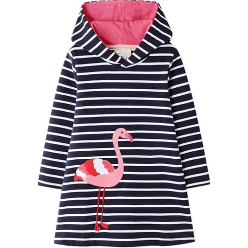 Girl Striped Hoodies Dress Girl Unicorn Hoodie Dress Children Long Sleeve Autumn Winter Thick Clothes Kids Hooded Dress for Girl