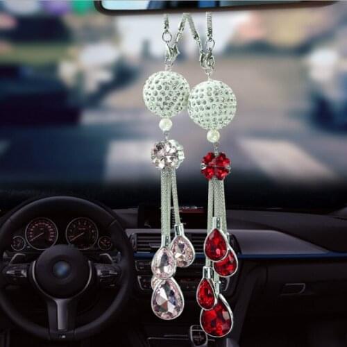 Car Pendant Crystal Ball Petals Charms Auto Rearview Mirror Hanging Ornaments Automobile Interior Suspension Decoration Gifts