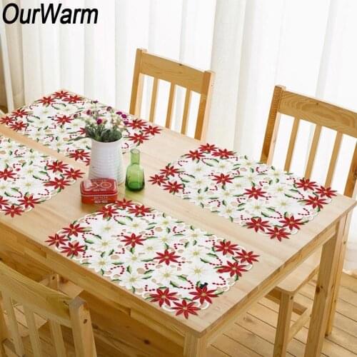 OurWarm Polyester Christmas Placemats Embroidered Table Cloth Merry Christmas Table Decoration New Year Gifts 11x17 inch