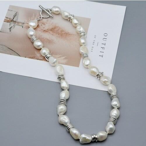 Handmade natural baroque white pearl silver ring accessory necklace female wedding girl fashion jewelry simple jewelry