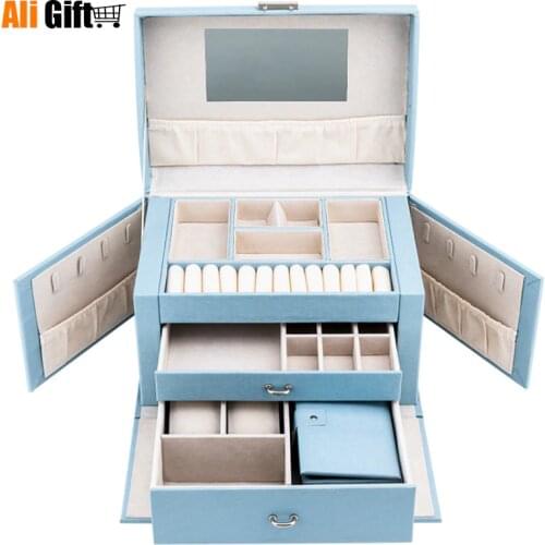 Gift Jewelry Box Female Princess European Korea Earrings Jewelry Lockable Jewelry Storage Box Multi-storey Large Capacity