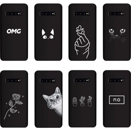 QAQsam Silicone Cover For Samsung Galaxy S10+ Case Painting Flower Cat Moon Matte Phone Cases Funda