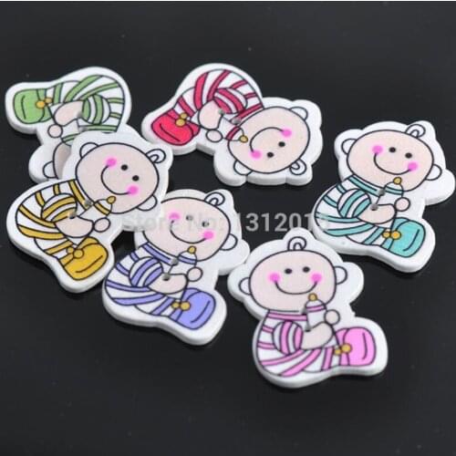 2 Holes Mixed Baby Painted Wooden Buttons For decoration Swing Scrapbooking Craft 50pcs 31x22mm 141229-14