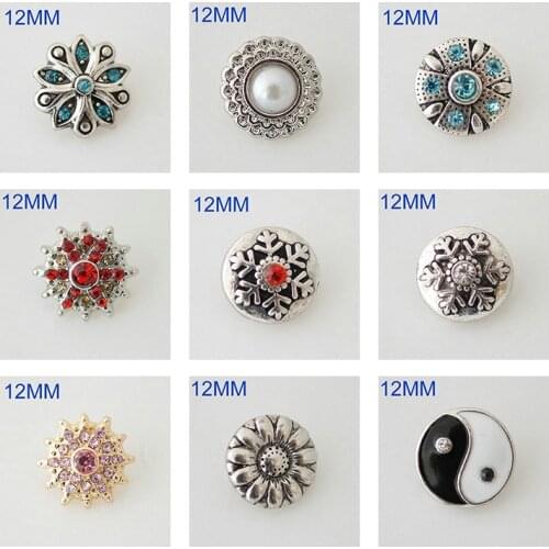 Snowflake Flower 12mm Rhinestone Charms Metal snap button DIY jewelry KS2003