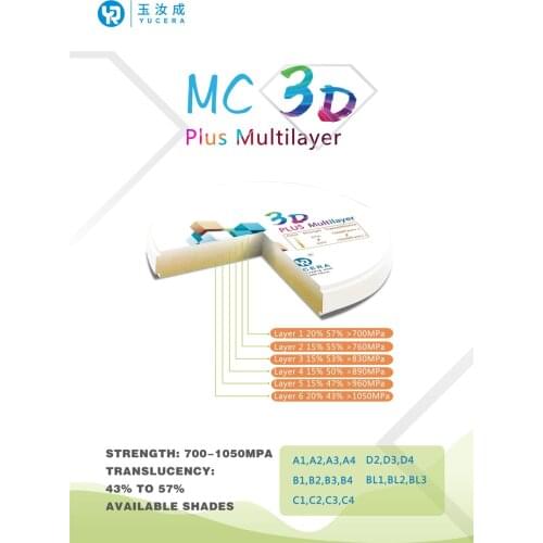 Dental Zirconio Blanc For Crown Yucera Dental Multilayer Zirconia Disc For Dental Lab CAD CAM System Dientes Postizos