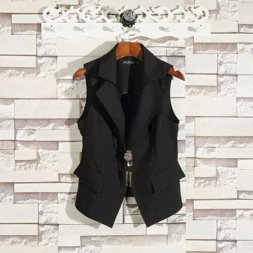 Korean fashion handsome mens waistcoat thin fit suit collar coat sleeveless fashion brand solid color work jacket men