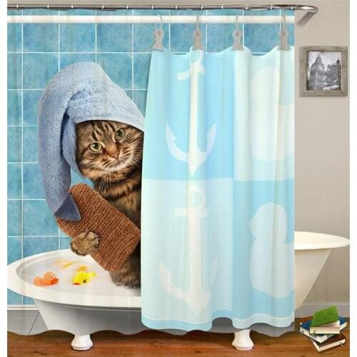 Funny Animal Cats Shower Curtains with Hooks Cats Waterproof Polyester Fabric Bathroom Curtains For Home Decoration