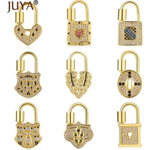 JUYA Jewelry Making Clasps Pendants CZ Lock Shape Charm Hook Spiral Clasps for DIY Women Necklace Bracelet Hand Made Accessories