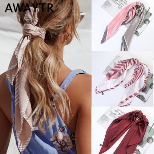 AWAYTR Spring Sweet Long Ribbon Scrunchies Women Hair Scarf Print Girls Headband Hair Rubber Hairband Ropes Hair Accessories