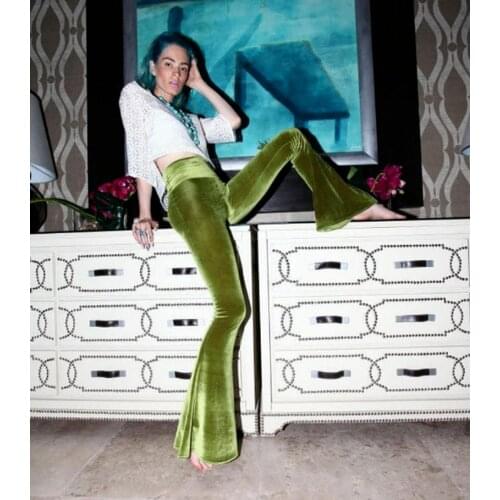 Women Bottoms Pants Vintage Velvet Flared Pants Solid Stretchy Skinny High Waist Trousers Streetwear Women Plus Size Clothes