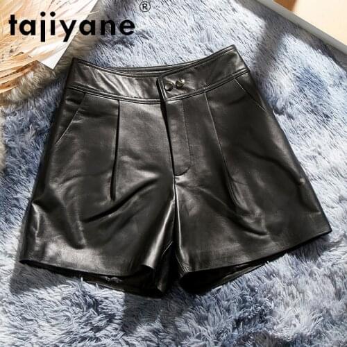 Tajiyane Streetwear Women Real Sheepskin Womens Shorts Woman Trousers Genuine Leather High Waist Shorts Spodenki Damskie TN2278