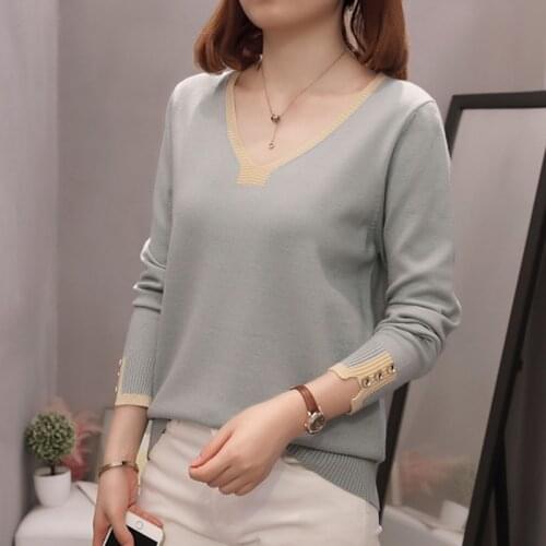 Plus Size V-neck Pullovers Sweaters Women 2020 Autumn Winter Fashion Skinny Patchwork Knitted Jumpers Oversize Female Knitwear