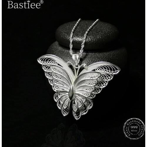 Bastiee Personalized Jewelry 999 Sterling Silver Pendant Necklace Customized For Women Butterfly Hmong Handmade Luxury Gifts